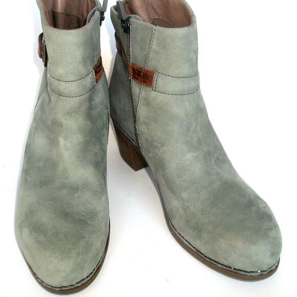 Dansko Hartley Gray Nubuck w Brown Leather Heeled Comfort Clog Boots 39M 8.5-9M - Picture 1 of 8